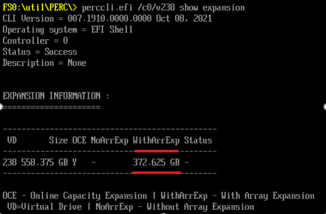 Выходные данные PERCCLI WithArrExp