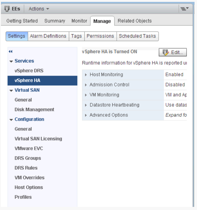 VSphere Web Client 設定セクション