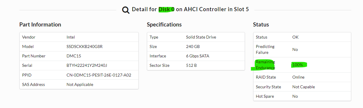 iDRAC GUI 3 磁碟 0詳細資料