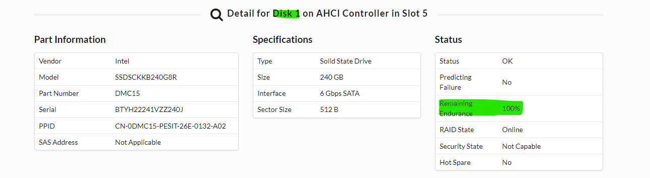 显示磁盘 1 详细信息的 iDRAC GUI 4
