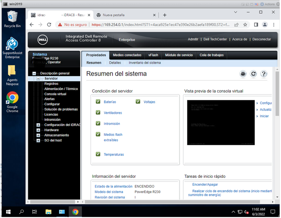 iDRAC Webインターフェイスへのアクセスは、次に示すようにVM内から機能しました
