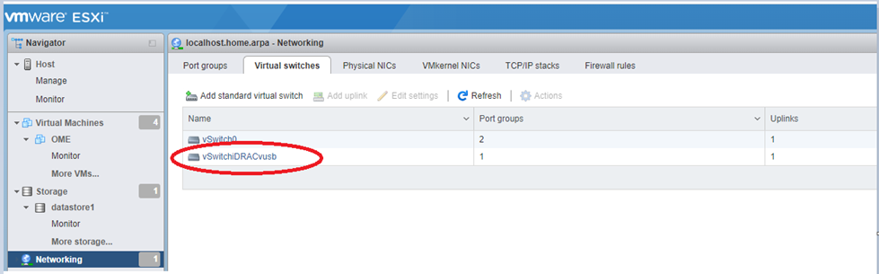 Після успішної інсталяції ISM автоматично створюється віртуальний комутатор з назвою: vSwitchiDRACvusb
