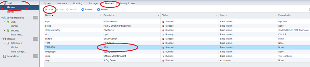 Gérer les > services > Démarrage SSH >