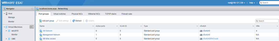 Příklad vytvořené skupiny portů