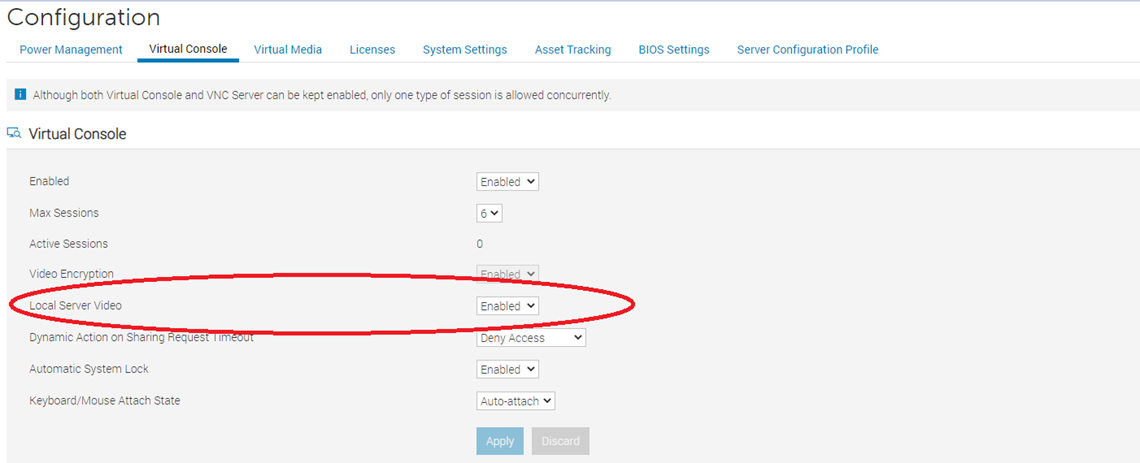 Detalhes da página de configurações do console virtual do iDRAC9