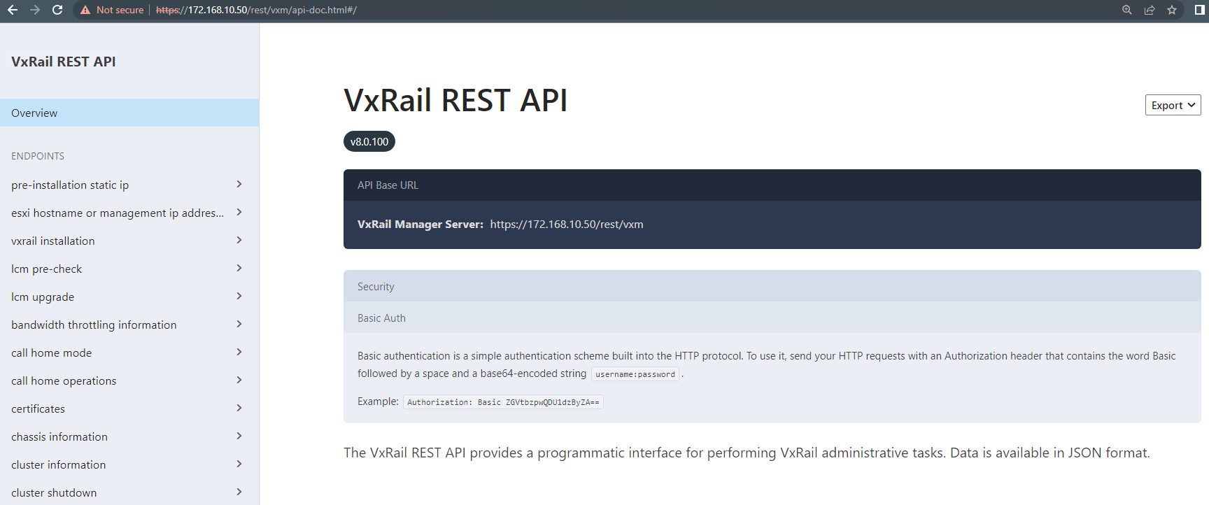 VxRail REST API 网页的图片