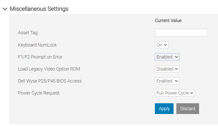 Změna požadavku na napájecí cyklus v části Miscellaneous Settings