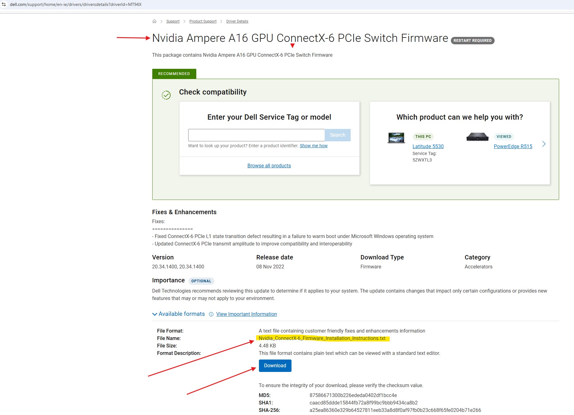 imagem mostrando o exemplo A16, mostrando as instruções de instalação sendo um download na lista de arquivos