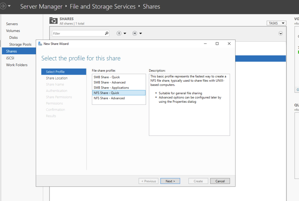 Seleccione el perfil para este recurso compartido