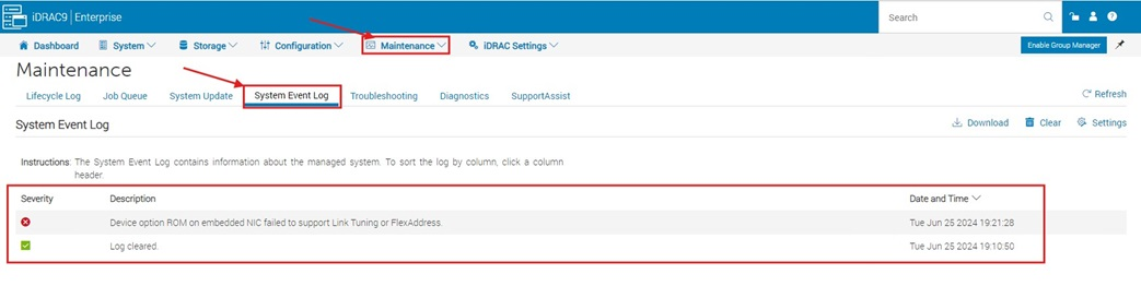 Dziennik zdarzeń systemu iDRAC