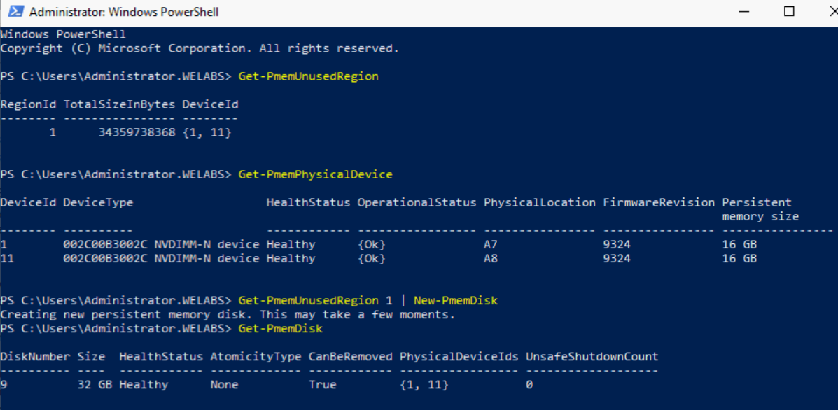 Команда Get-PmemUnusedRegion