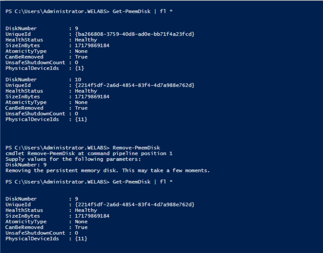  Lista/ta bort PMEM-disk 