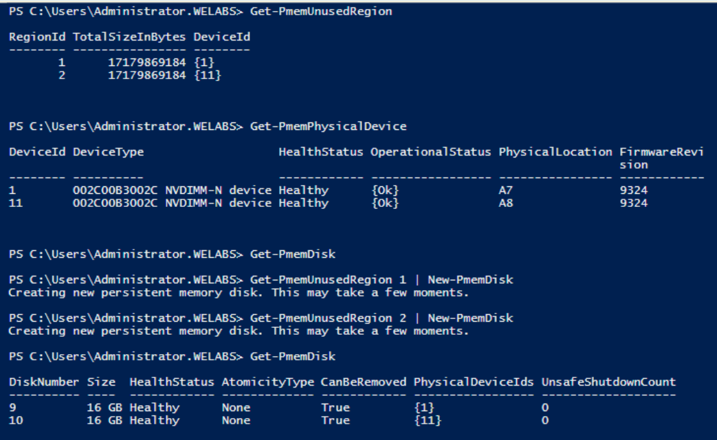 Seznam nepoužívaných oblastí PMEM, fyzických zařízení PMEM a disků PMEM