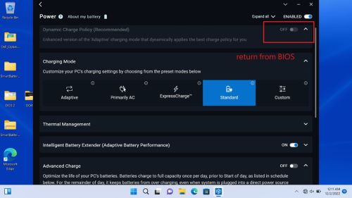 Položka Dynamic Charge Policy je zašedlá