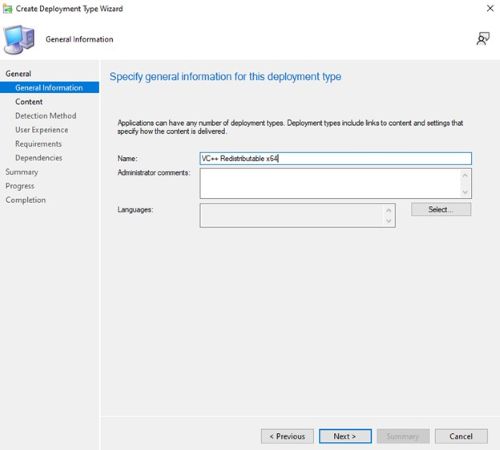 Provide a name and select a language if needed then click Next