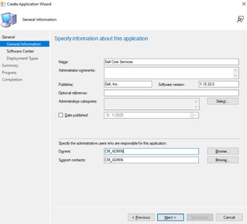 Indtast et navn, og angiv alle nødvendige oplysninger, f.eks. udgiver og softwareversion, opdater derefter programejeren og supportkontakten, hvis det er nødvendigt, og klik på Næste