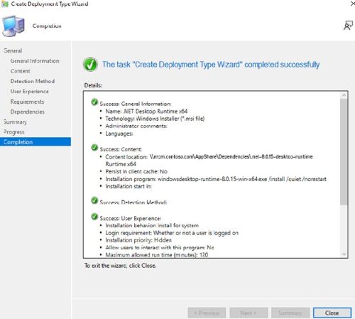On the Summary page click Next then on the completion page click Close