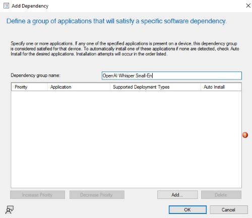 Provide a dependency group name then click Add