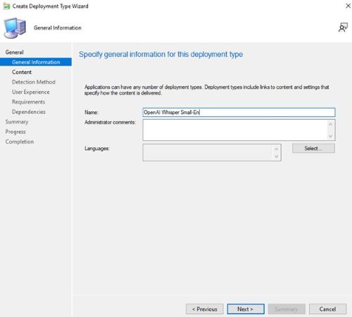 Provide a name and select a language if needed then click Next