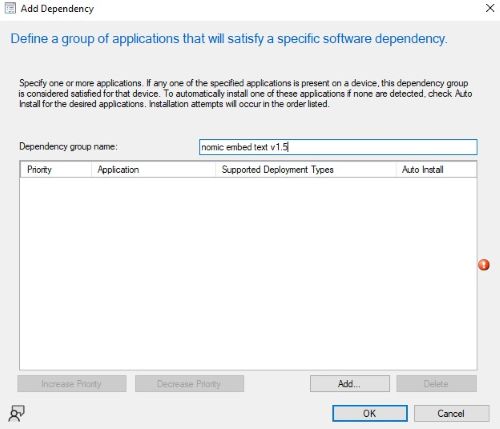 Ange ett namn på beroendegruppen och klicka sedan på Lägg till