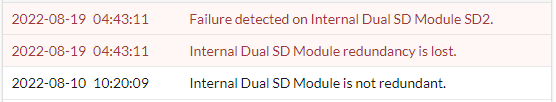 Showing error "Failure detected on Internal Dual SD Module SD"