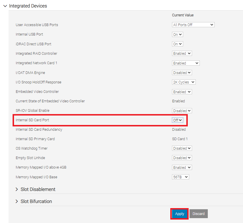 Integrated Devices menu