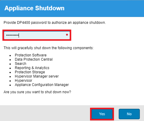 Appliance Shutdown will require password