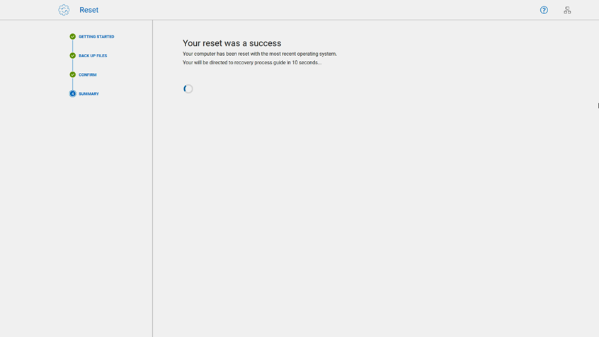 Завершення процесу скидання в SupportAssist OS Recovery