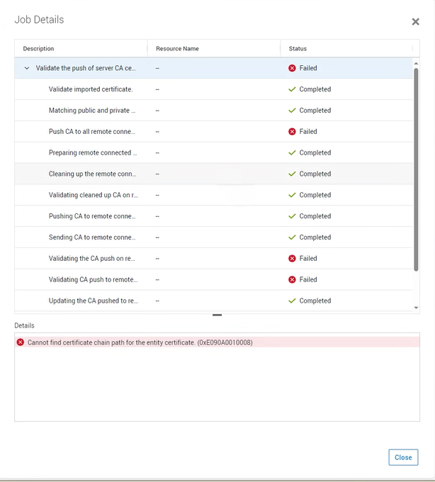 Error message 0xE090A001008 following certificate import failure