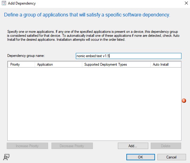 提供相依群組名稱，然後按一下「新增」
