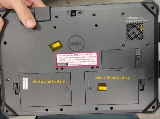 Batterijslots op Latitude 7230 Rugged Extreme tablet
