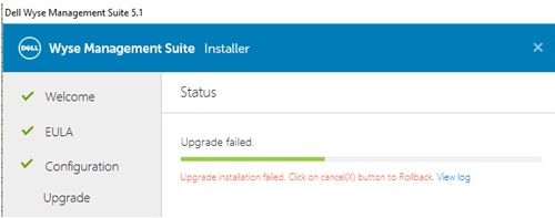 WMS falla cuando se intenta realizar una actualización mediante el instalador de WMS, de 5.0.0.627 a 5.1.0.351