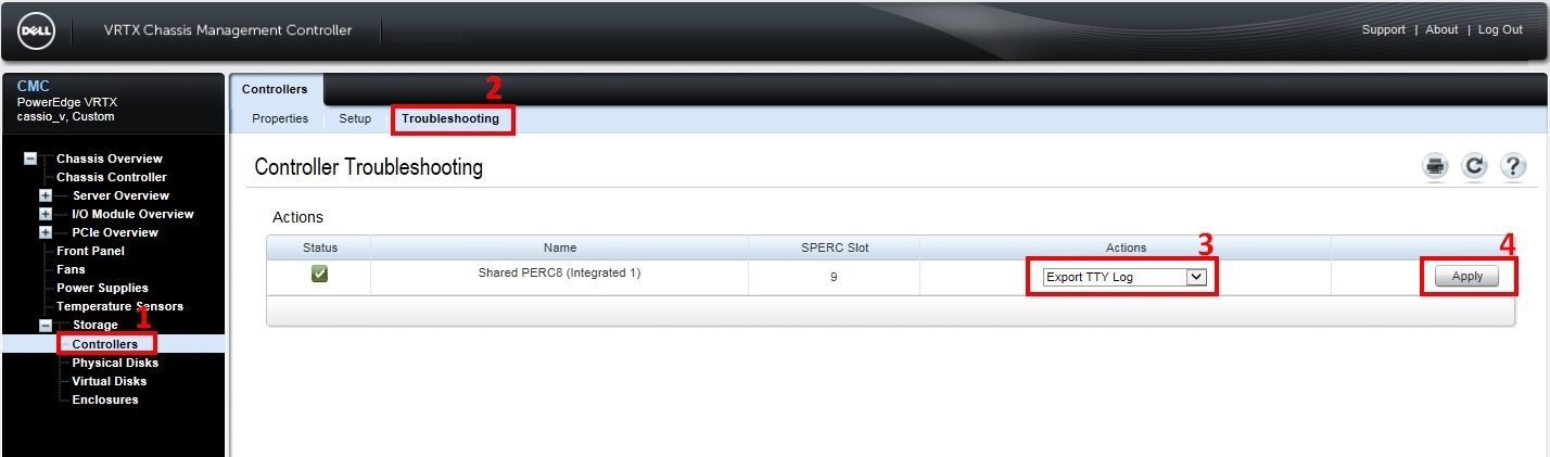 Risoluzione dei > problemi dei > controller Esporta registro TTY