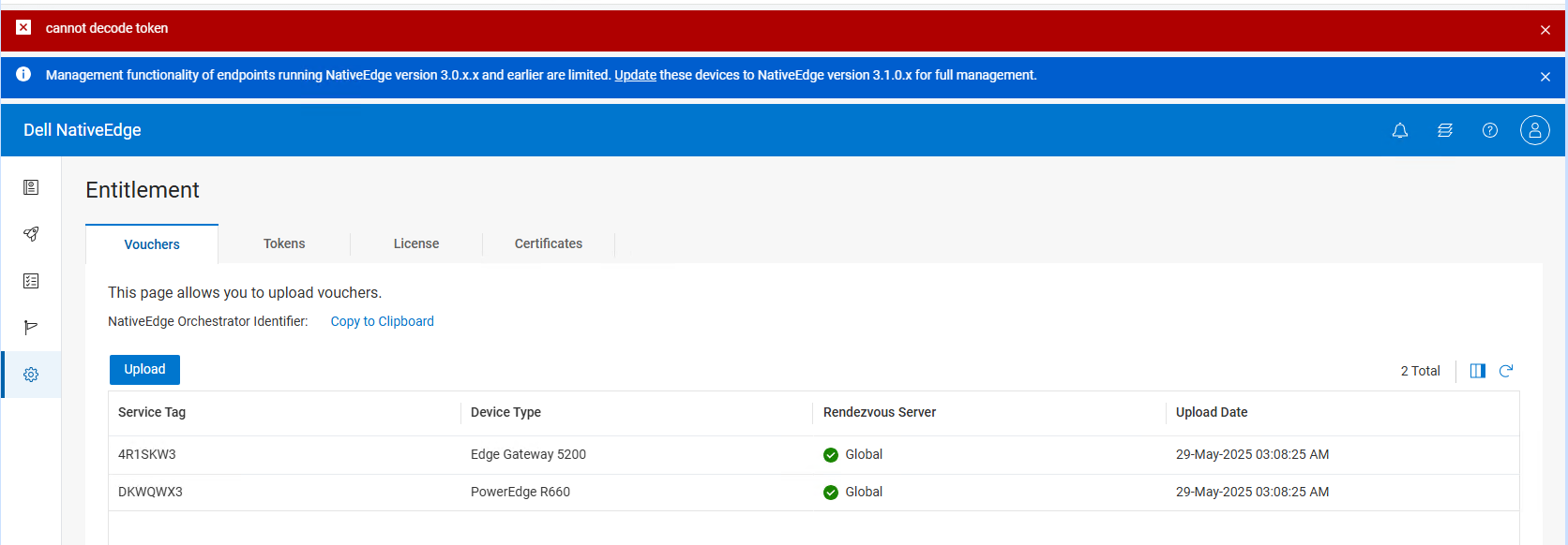 Impossibile decodificare l'errore del token