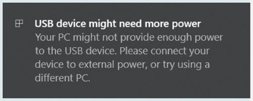 USB 裝置可能需要更多電源訊息