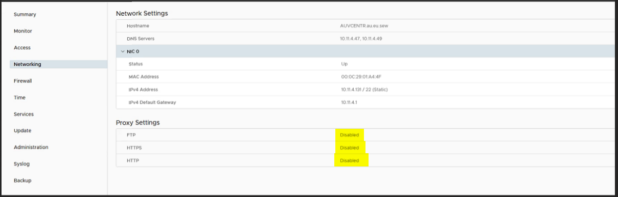 Configurações de NIC