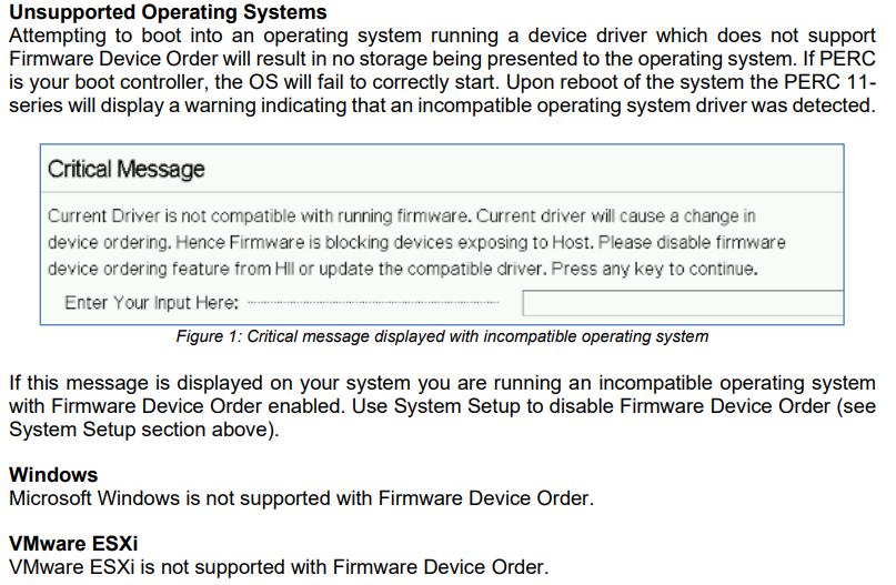 Message du système d’exploitation non pris en charge dans la documentation PERC