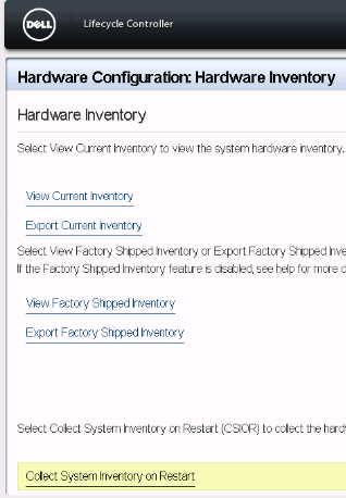 Inventario de hardware de configuración de hardware de Lifecycle Controller
