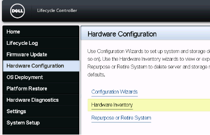 Lifecycle Controller ハードウェア設定
