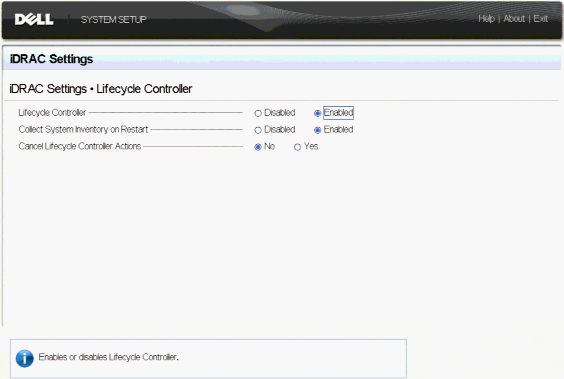 iDRAC 設定 Lifecycle Controller 有効