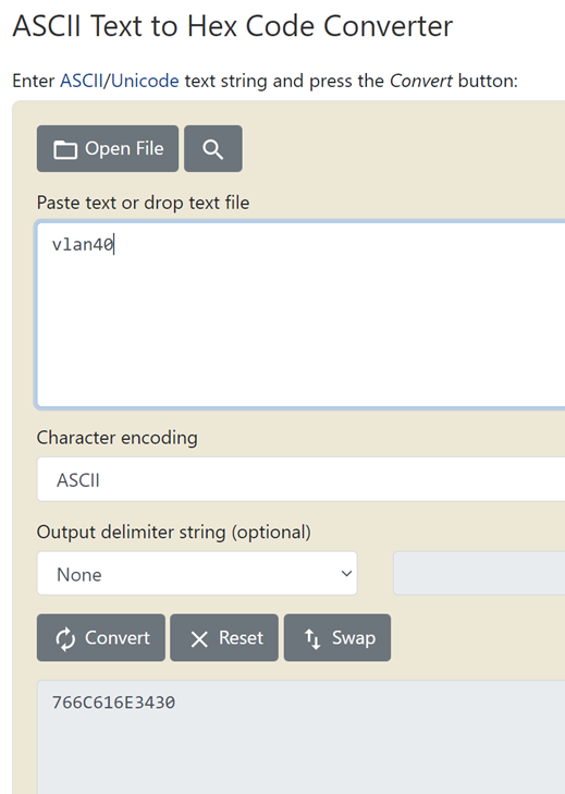 Esempio di conversione da ASCII a esadecimale
