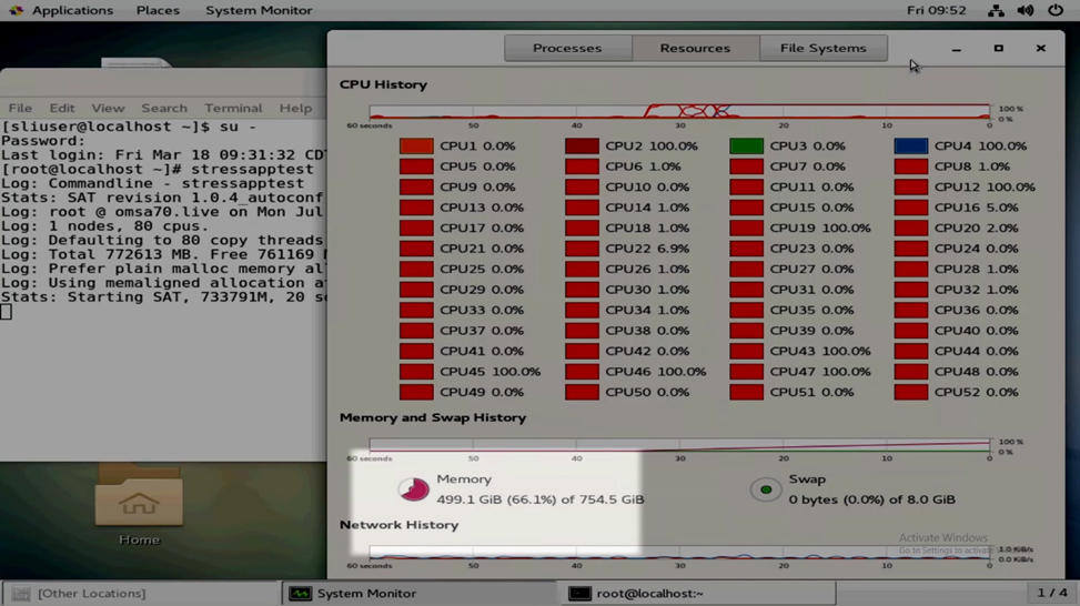 CPU geçmişi altında bellek kullanımını gösteren sistem monitörü