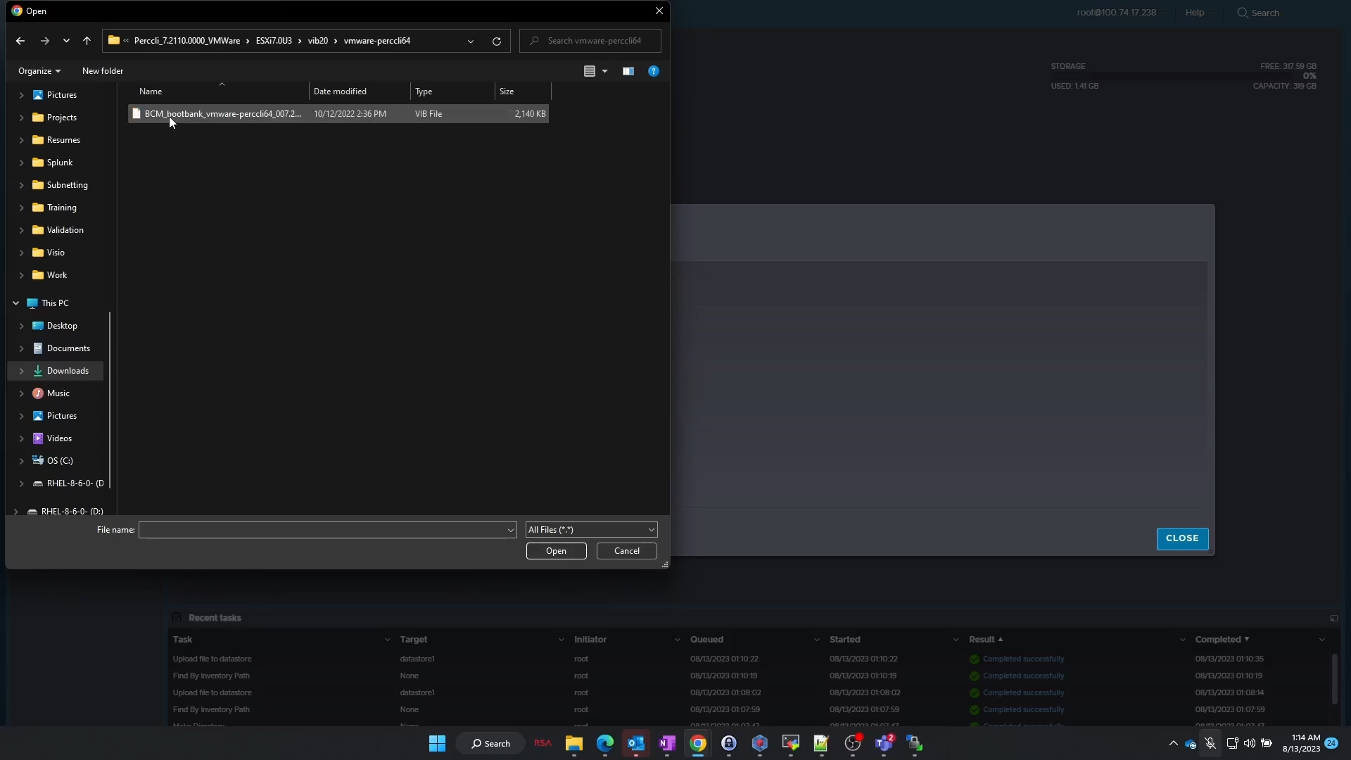在 Windows 工作站上解压 ESXi PERCCLI zip 文件。