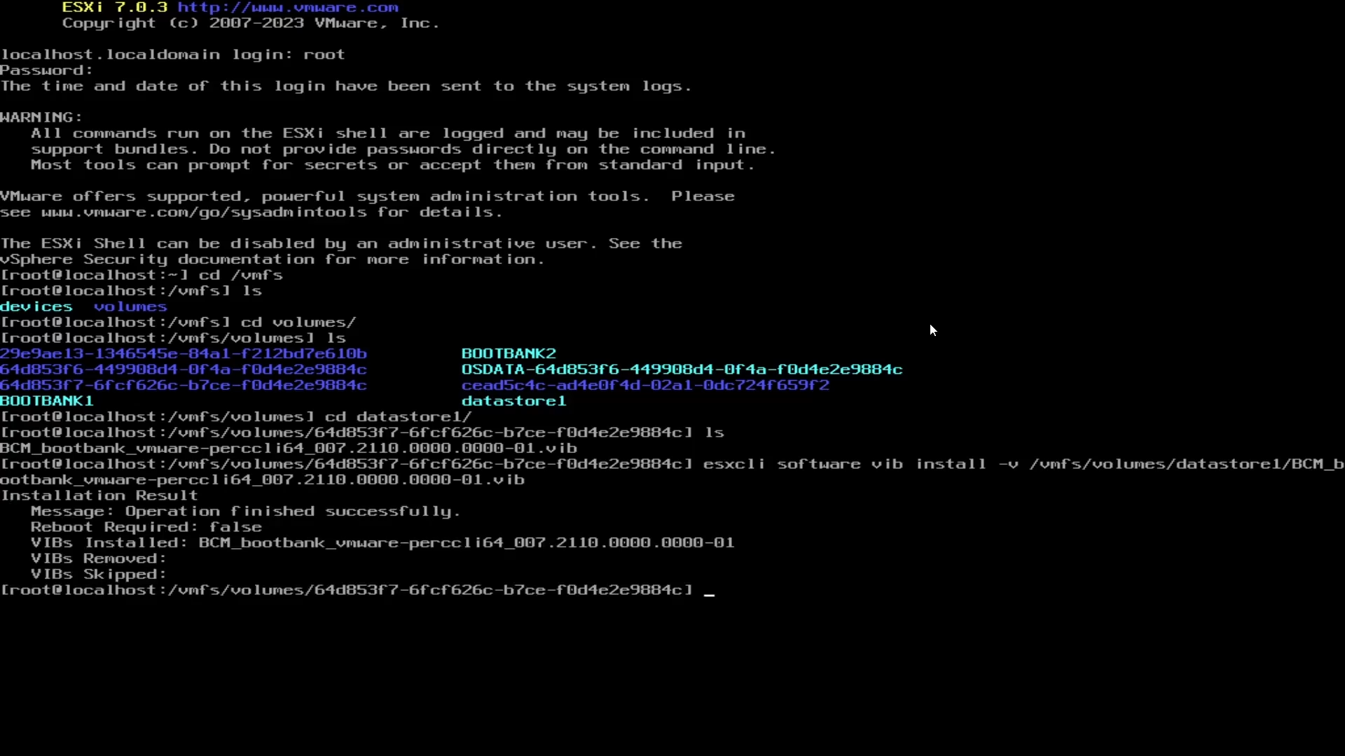 Comando per installare il file .vib PERCCLI.