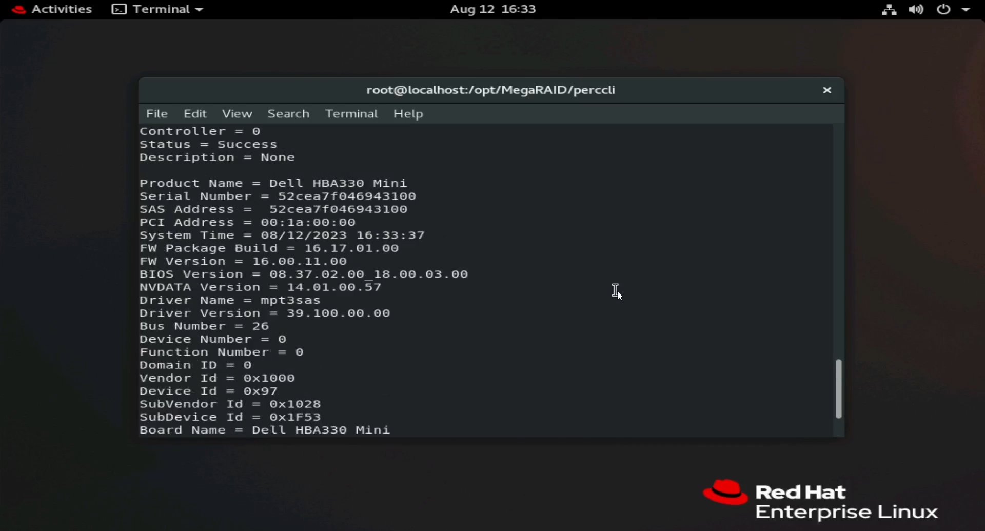 PERCCLI showコマンドの出力
