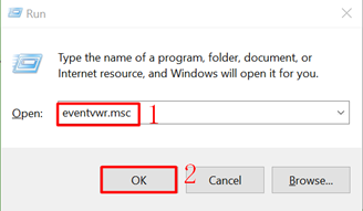 Casella Esegui di Windows per eseguire eventvwr.msc