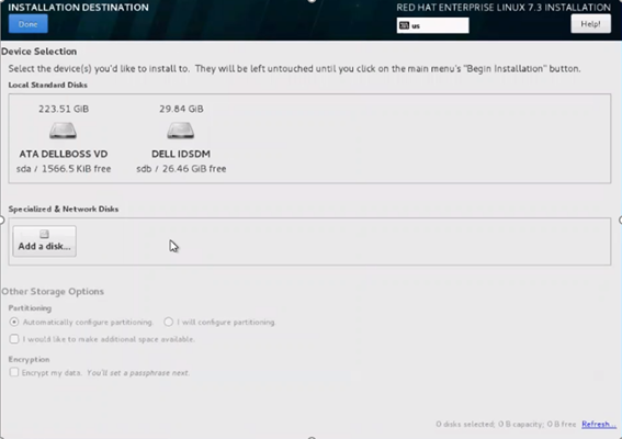 Asistente de instalación de RHEL Etapa de selección de almacenamiento