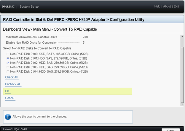 Selecione Non-RAID disks a serem convertidos em RAID capable e clique em Yes