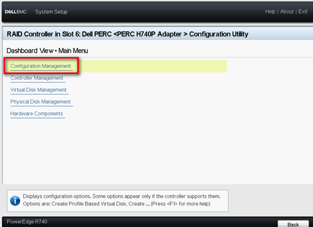 Revenez à la page Configuration Management, puis cliquez sur Create Virtual Disk