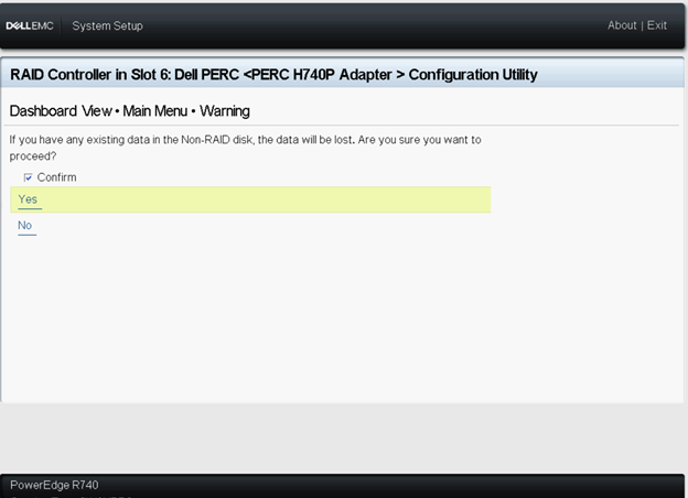 確認:チェック ボックスをオンにして、[Yes]をクリックします